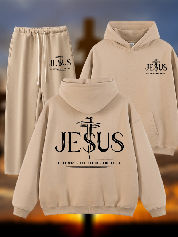 Jesus The Way The Truth The Life Jesus God Christian Plush Fleece-Lined Hoodie Set