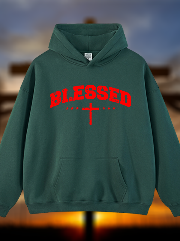 Blessed Cross Jesus God Christian Plush Fleece-Lined Hoodie