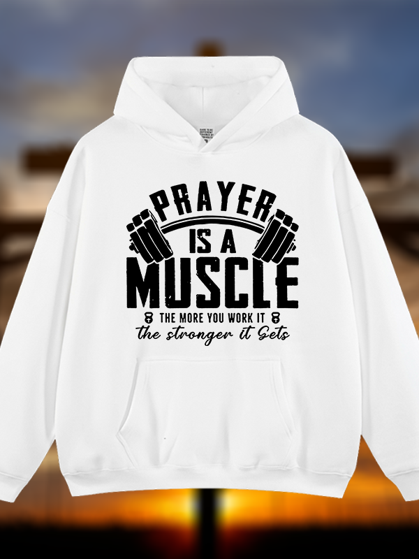 Prayer Is A Muscle Cross Jesus God Christian Plush Fleece-Lined Hoodie