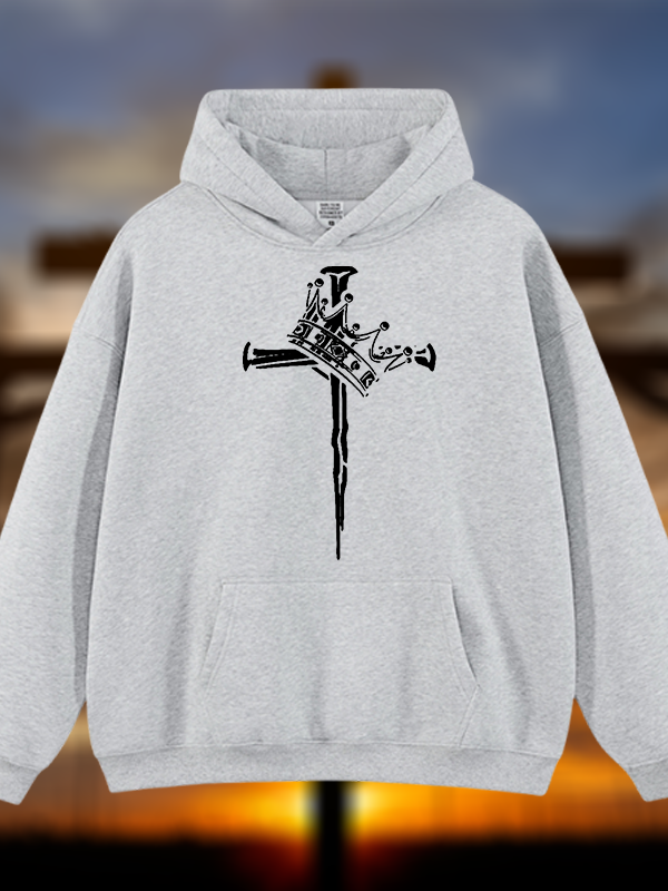 Cross Crown Jesus God Christian Plush Fleece-Lined Hoodie