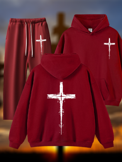 Light of Cross Jesus God Christian Plush Fleece-Lined Hoodie Set