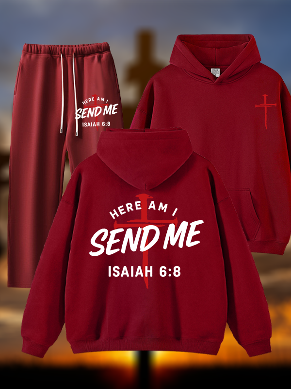 [Copy]Cross Crown Jesus God Christian Plush Fleece-Lined Hoodie Set