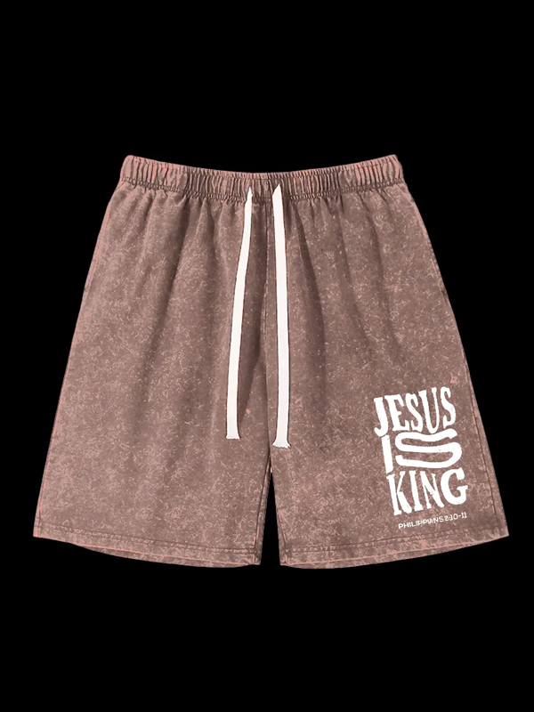 Jesus Is King  Jesus God Christian Washed Shorts
