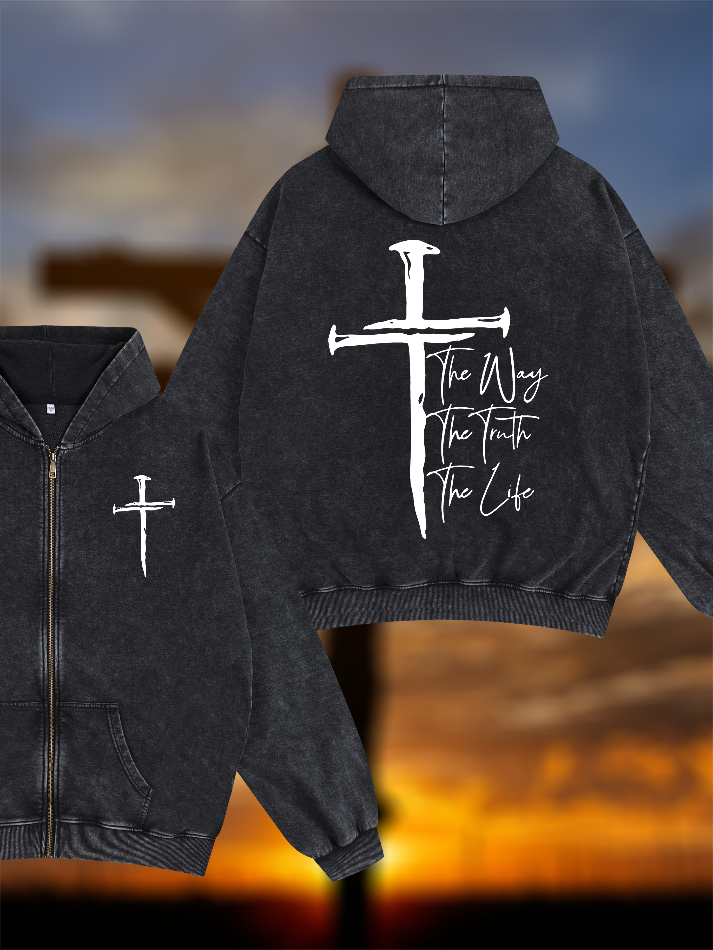 Jesus The Way The Truth The Life Jesus God Christian Washed Zip-Up Hoodie