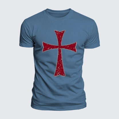 Knights Templar Crusader Cross Jesus God Christian  – Luxe Mercerized Interlock Cotton Tee