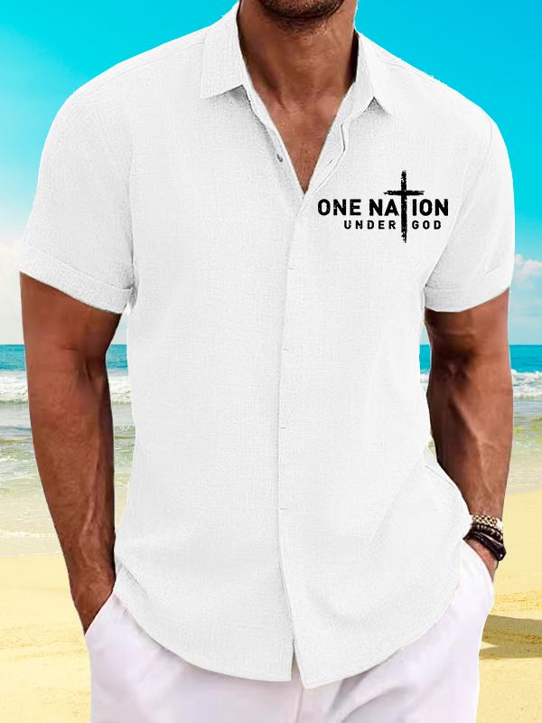 One Nation Under God Cross Jesus God  Christian Short Sleeve Shirt