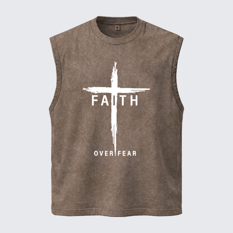 Washed Tank Top -  Faith Over Fear Cross