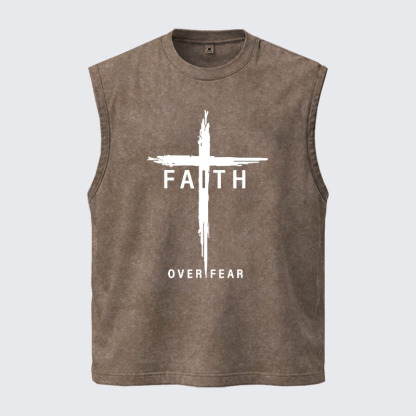 Washed Tank Top -  Faith Over Fear Cross