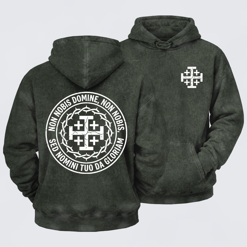 Washed Hoodie - Non Nobis Domine, Non Nobis, Sed Nomini Tuo Da Gloriam