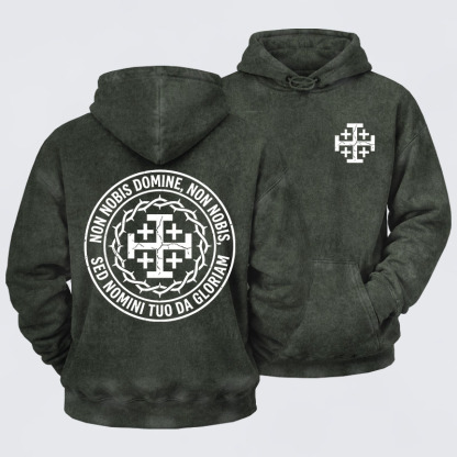 Washed Hoodie - Non Nobis Domine, Non Nobis, Sed Nomini Tuo Da Gloriam