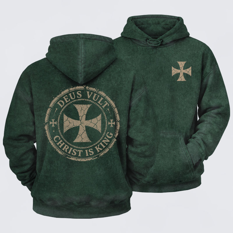 Washed Hoodie - Deus Vult Christ Is King