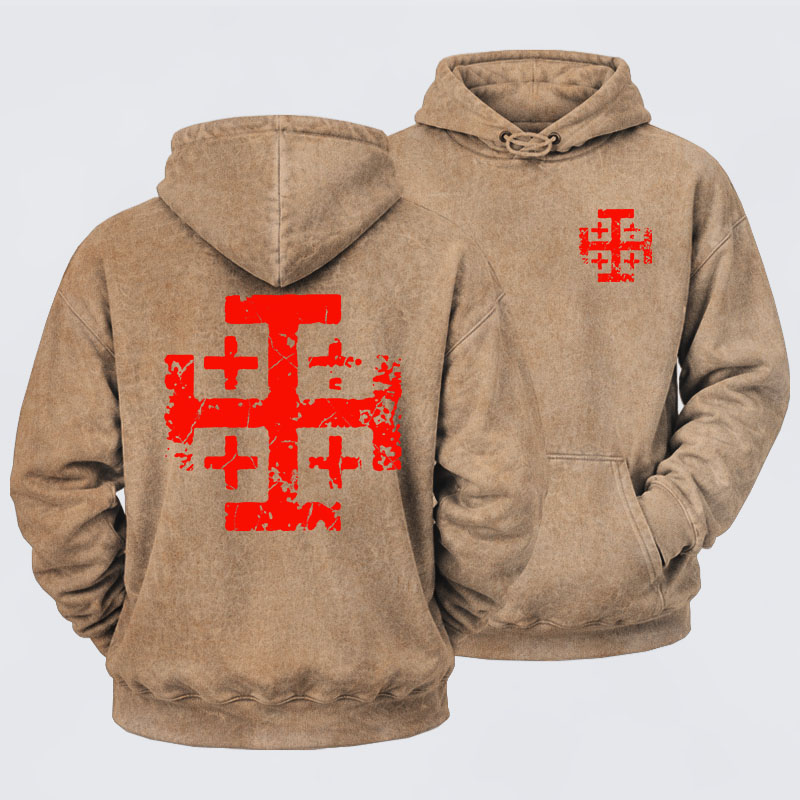 Washed Hoodie - Knights Templar Jerusalem Cross