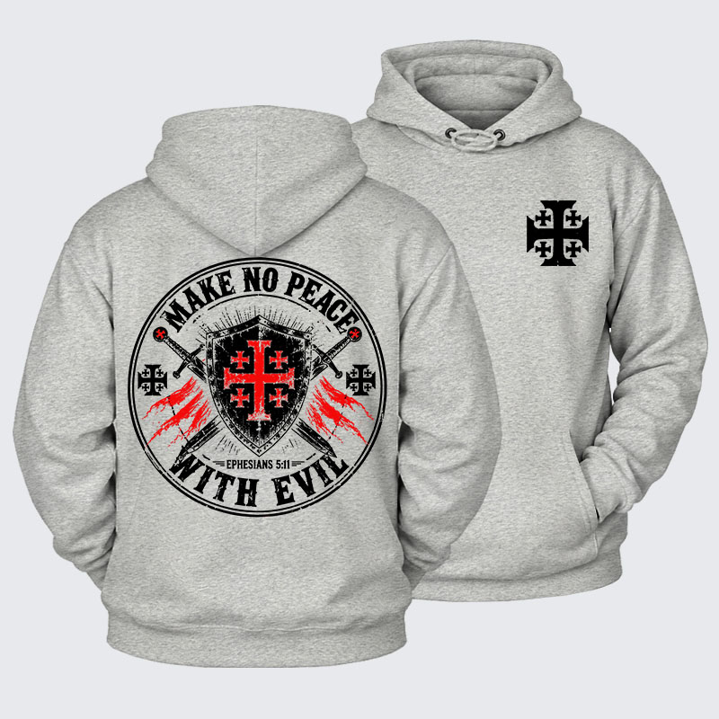 Plush Fleece-Lined Hoodie - Make No Peace with Evil Knight Templar Jerusalem Cross