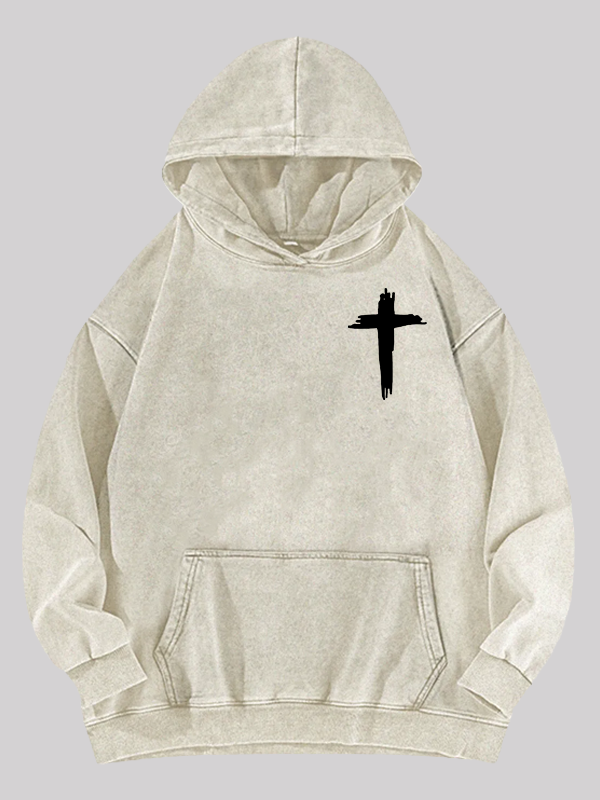 Cross Printed Washed Hoodie