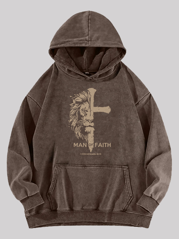 Man of Faith Jesus God Christian Washed Hoodie