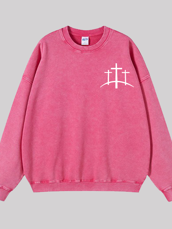 Cross Printed Jesus God Christian Washed Sweatshirt