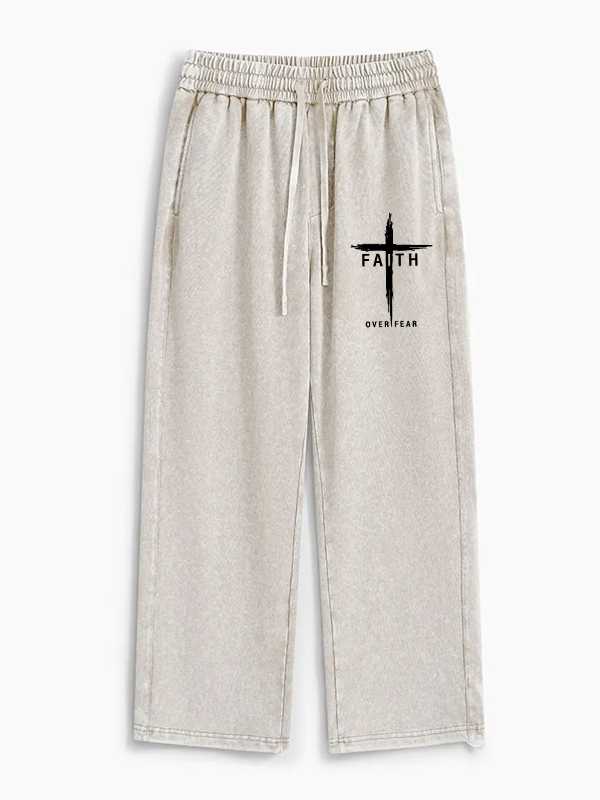 Faith Over Fear Cross Jesus God Christian Washed Sweatpants               