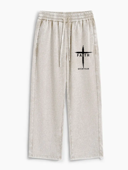 Faith Over Fear Cross Jesus God Christian Washed Sweatpants               