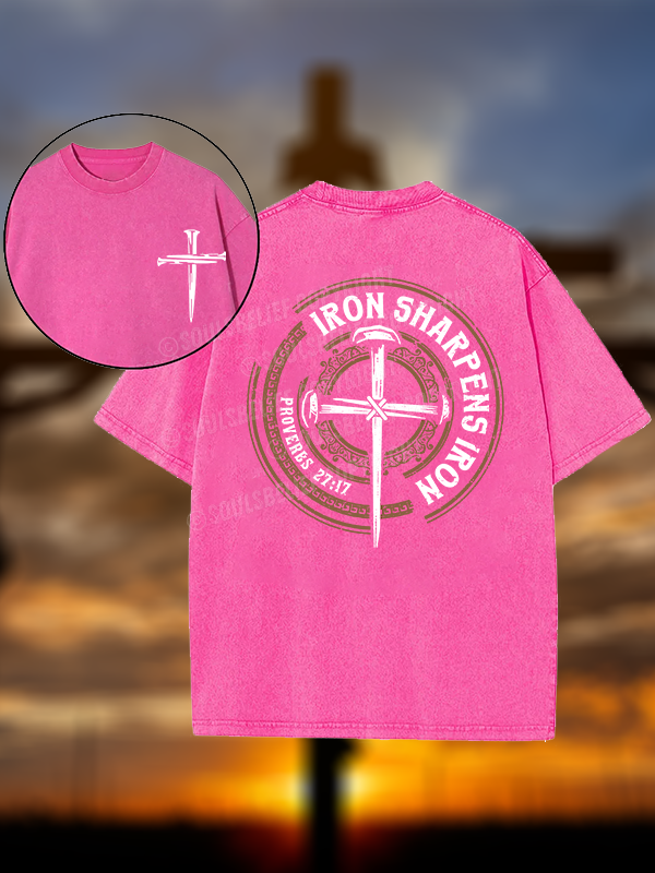 Iron Sharpens Iron - Proverbs 27:17 Christian Washed T-Shirt