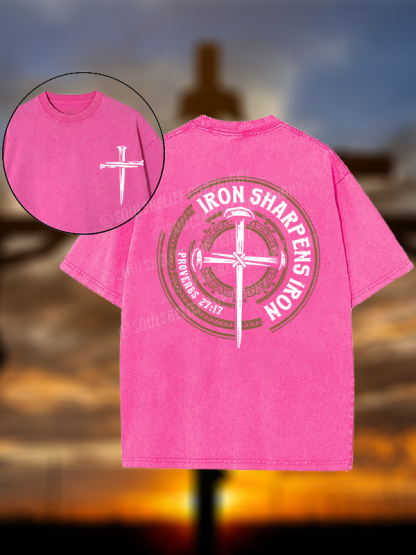 Iron Sharpens Iron - Proverbs 27:17 Christian Washed T-Shirt