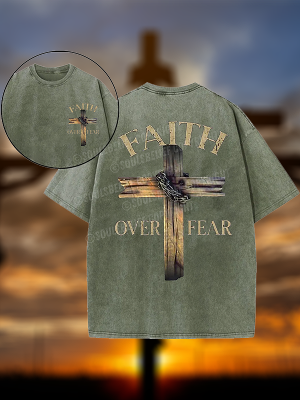 Cross Faith Over Fear Christian Washed T-Shirt