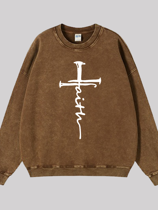 Cross  Jesus God Christian Washed Sweatshirt
