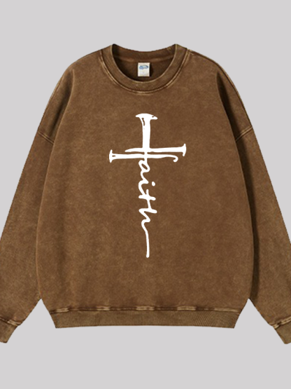 Cross  Jesus God Christian Washed Sweatshirt