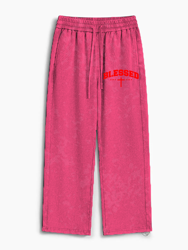 Blessed Cross Jesus God Christian Washed Sweatpants               