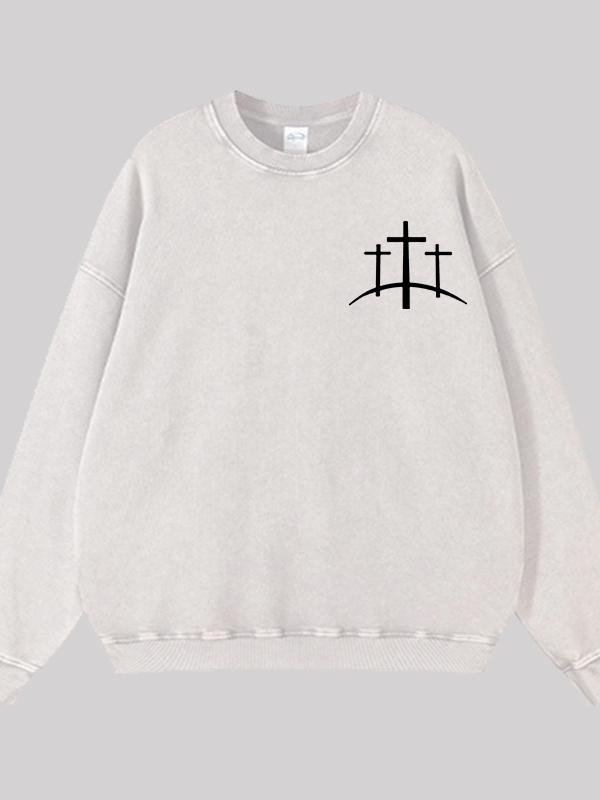 Cross Printed Jesus God Christian Washed Sweatshirt