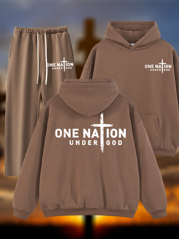One Nation Under God Cross Jesus God Christian Plush Fleece-Lined Hoodie Set