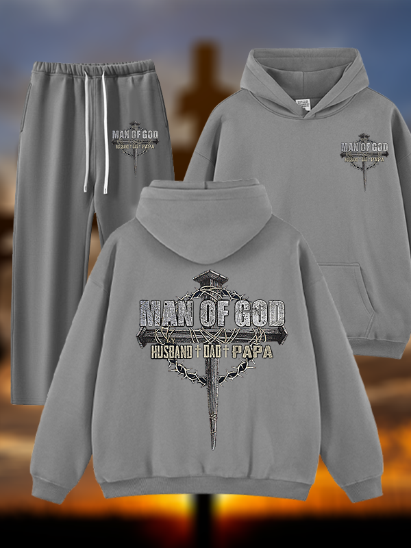 Man Of God Husband Dad PaPa Jesus God Christian Plush Fleece-Lined Hoodie Set