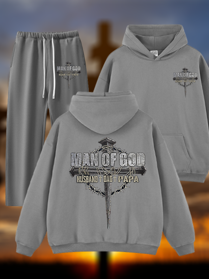 Man Of God Husband Dad PaPa Jesus God Christian Plush Fleece-Lined Hoodie Set