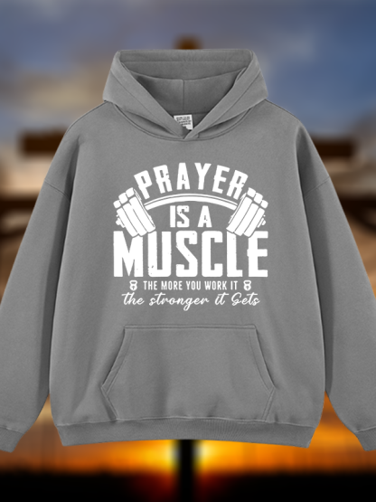 Prayer Is A Muscle Cross Jesus God Christian Plush Fleece-Lined Hoodie
