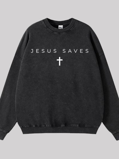 Jesus Saves Jesus God Christian Washed Sweatshirt