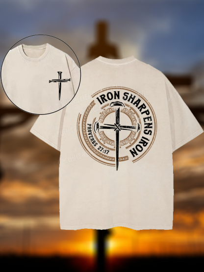 Iron Sharpens Iron - Proverbs 27:17 Christian Washed T-Shirt