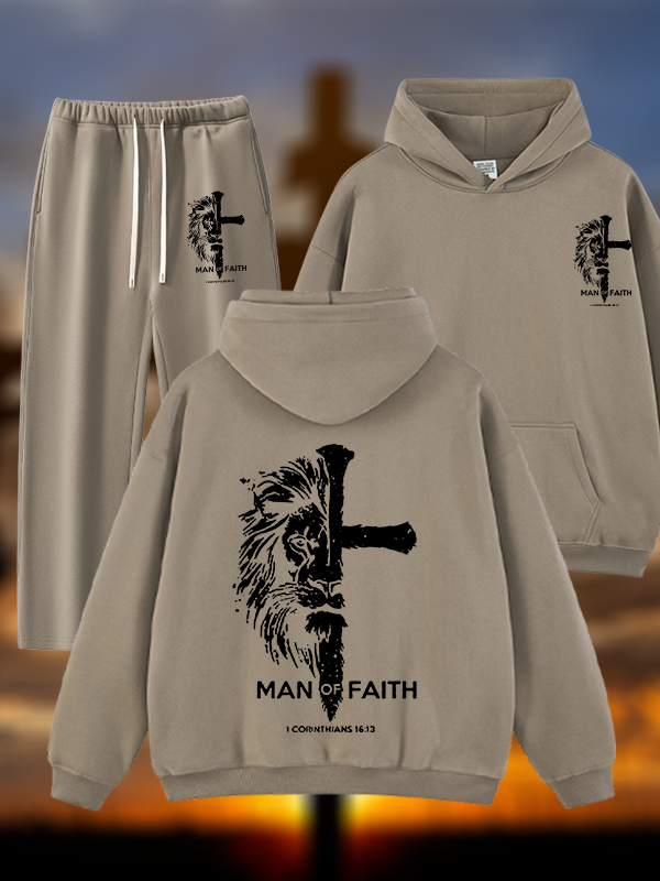 Man of Faith Jesus God Christian Plush Fleece-Lined Hoodie Set