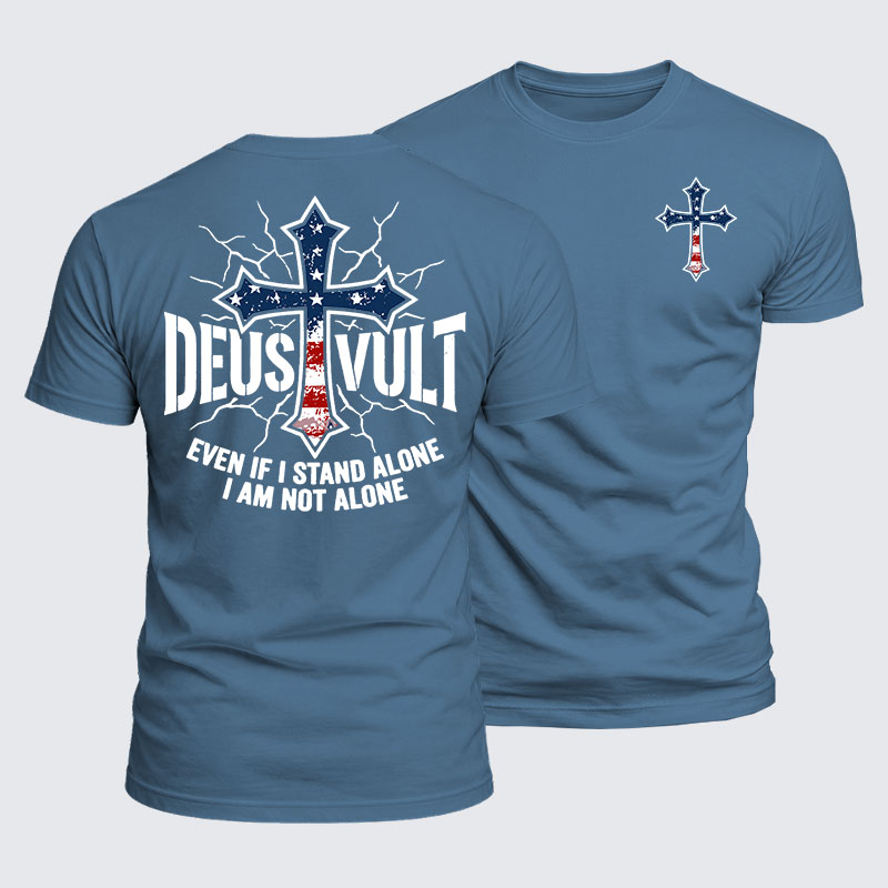 Luxe Mercerized Cotton Tee - Deus Vult Usa Flag Even If I Stand Alone, I Am Not Alone