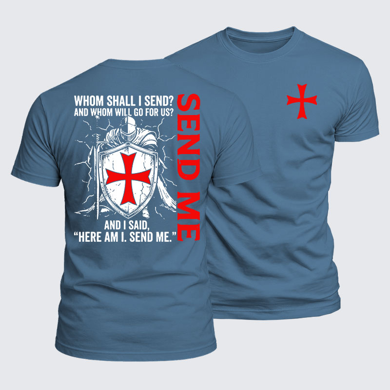 Luxe Mercerized Cotton Tee -  Here I Am Send Me Isaiah 6:8 Knight Templar Crusader