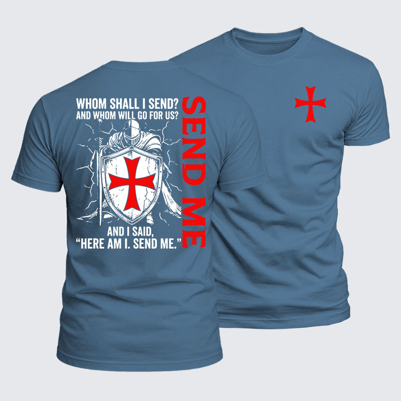 Luxe Mercerized Cotton Tee -  Here I Am Send Me Isaiah 6:8 Knight Templar Crusader