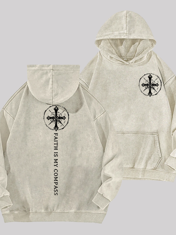 Faith Is My Compass Jesus God Christian Washed Hoodie