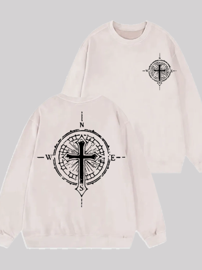 [Cross Compass Jesus God Christian Washed Sweatshirt