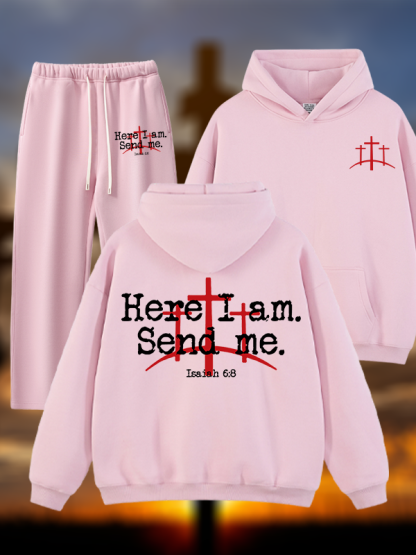 Here I Am Send Me - Bible Verse Isaiah 6:8 Jesus God Christian Plush Fleece-Lined Hoodie Set