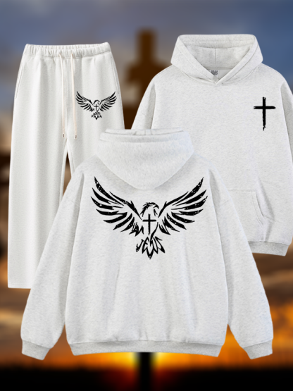 Wings Like Eagles Jesus God Christian Plush Fleece-Lined Hoodie Set