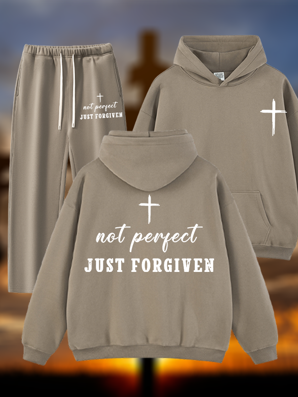Not Perfect Just Forgiven Jesus God Christian Plush Fleece-Lined Hoodie Set
