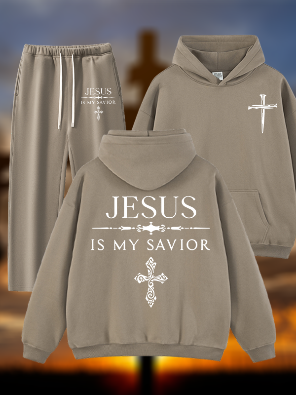 Jesus Is My Savior Jesus God Christian Plush Fleece-Lined Hoodie Set