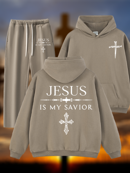 Jesus Is My Savior Jesus God Christian Plush Fleece-Lined Hoodie Set