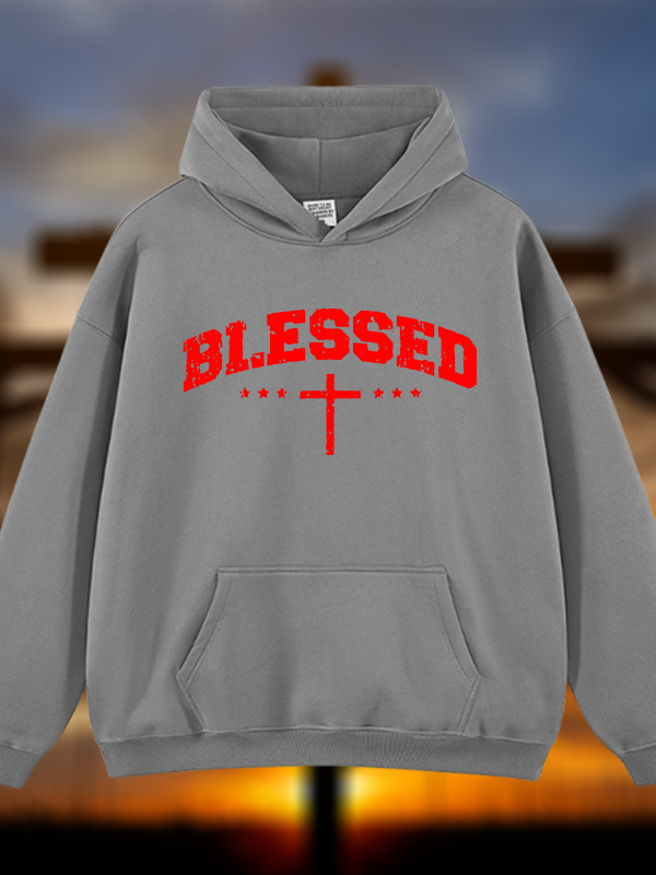 Blessed Cross Jesus God Christian Plush Fleece-Lined Hoodie
