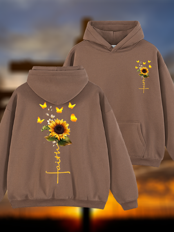 Sunflower Faith Religious Jesus God Christian Plush Fleece-Lined Hoodie