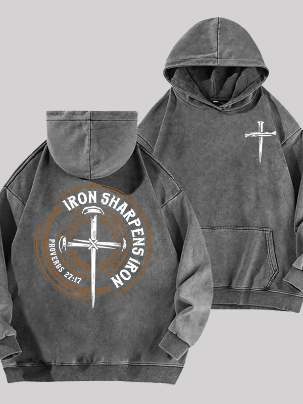 Iron Sharpens Iron - Proverbs 27:17 Jesus God Christian Washed Hoodie