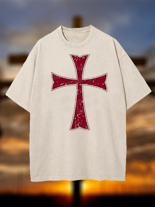 Knights Templar Crusader Cross Jesus God Christian Washed T-Shirt